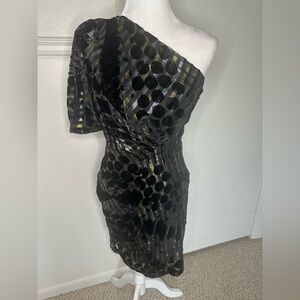 Eva Franco Black Asymmetrical Ruched Cocktail Dress size 4